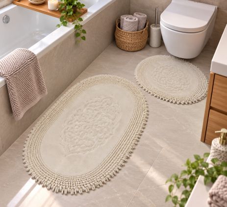 Коврики для ванной комнаты овальные хлопчатобумажные OMO12/beige
