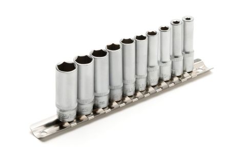 Набір головок торцевих 6-гранних подовжених 1/4" 4–13 мм L 48 мм CrV 10 шт MASTERTOOL 78-1411