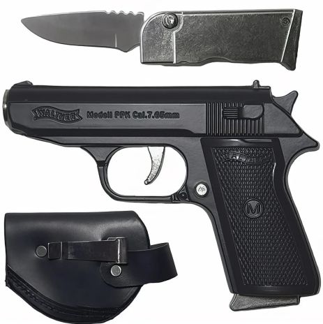 Запальничка пістолет Walther PPK турбо газова металева з ножем 12,5 х 9 см