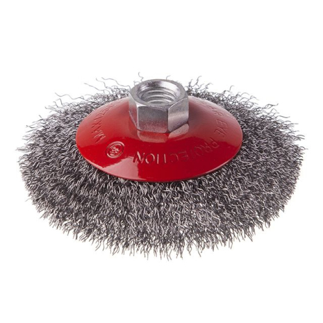 Щітка конусна, 100 мм, M14, кручений дріт, для КШМ, 12500 об/хв INTERTOOL BT-5100
