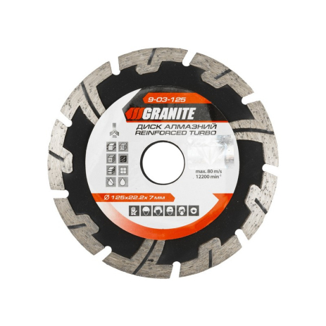 Диск алмазный TURBO REINFORCED 125×2.2 мм 22-24% 12200 об/мин MASTERTOOL 9-03-125 Диск алмазный TURBO REINFORCED 125×2.2 мм 22-24% 12200 об/мин MASTERTOOL 9-03-125