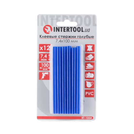 Комплект клеевых стержней голубых, 7,4×100 мм, 12 шт. INTERTOOL RT-1054 Комплект клеевых стержней голубых, 7,4×100 мм, 12 шт. INTERTOOL RT-1054