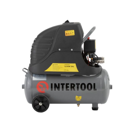 Компресор, 24 л, 1,5 кВт, 220 В, 8 атм, 206 л/хв, 80 дБ INTERTOOL PT-0009