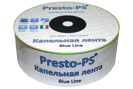 Крапельна стрічка Presto-PS щілинна Blue Line відчини через 10 см, витрата води 1,4 л/рік, довжина 500 м (BL-10-500)