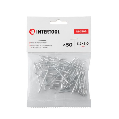 Заклепка алюмінієва, 3,2×8,0 мм, 50 шт. INTERTOOL RT-3208 Заклепка алюмінієва, 3,2×8,0 мм, 50 шт. INTERTOOL RT-3208