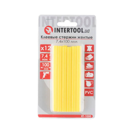 Комплект клеевых стержней желтых, 7,4×100 мм, 12 шт. INTERTOOL RT-1050 Комплект клеевых стержней желтых, 7,4×100 мм, 12 шт. INTERTOOL RT-1050