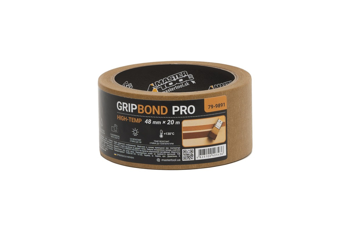 Стрічка малярська високотемпературна GripBond Pro High-Temp 48 мм×20 м коричнева MASTERTOOL 79-9891 Стрічка малярська високотемпературна GripBond Pro High-Temp 48 мм×20 м коричнева MASTERTOOL 79-9891