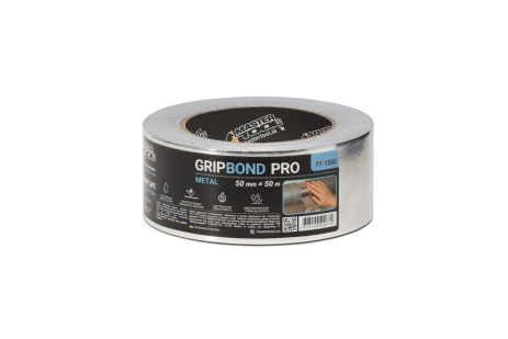 Стрічка алюмінієва GripBond Pro Metal t 150°C 50 мм×50 м MASTERTOOL 77-1550 Стрічка алюмінієва GripBond Pro Metal t 150°C 50 мм×50 м MASTERTOOL 77-1550