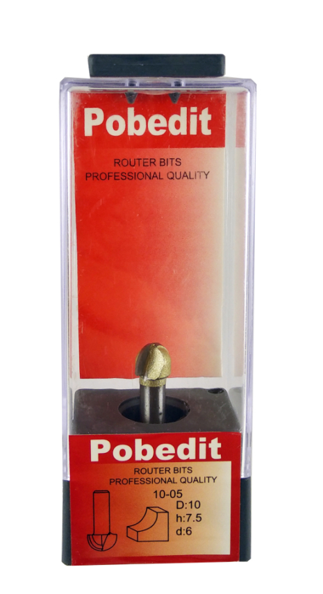 Фреза по дереву жолобна напівкругла D-10 мм, d-6 мм Pobedit P-1005-06-10 Фреза по дереву жолобна напівкругла D-10 мм, d-6 мм Pobedit P-1005-06-10