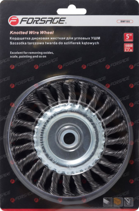 Кордщетка дисковая стальная витая для УШМ 100мм, в блистере ROCKFORCE F-BWF104 Кордщетка дисковая стальная витая для УШМ 100мм, в блистере ROCKFORCE F-BWF104