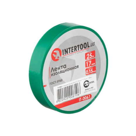 Стрічка ізоляційна 0.15мм*17мм*25м зелена INTERTOOL IT-0061 Стрічка ізоляційна 0.15мм*17мм*25м зелена INTERTOOL IT-0061