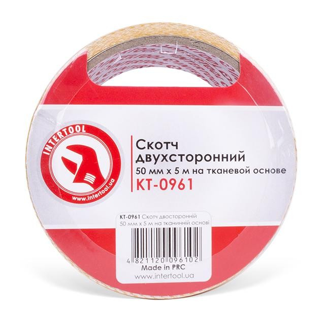 Скотч двухсторонний, 5 м, 50 мм, на тканевой основе INTERTOOL KT-0961 Скотч двухсторонний, 5 м, 50 мм, на тканевой основе INTERTOOL KT-0961