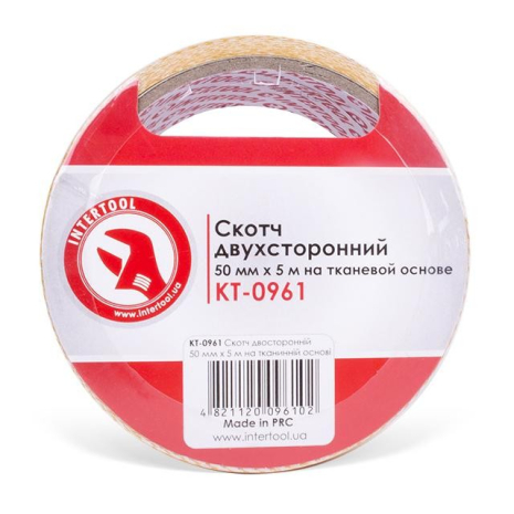 Скотч двухсторонний, 5 м, 50 мм, на тканевой основе INTERTOOL KT-0961 Скотч двухсторонний, 5 м, 50 мм, на тканевой основе INTERTOOL KT-0961