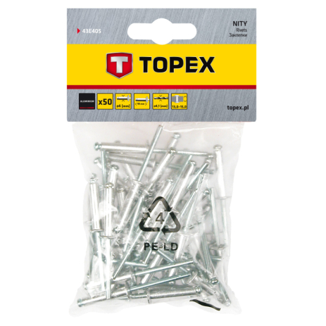 Заклепки алюмінієві 4 мм х 18 мм, 50 шт. Topex 43E405
