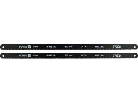 Полотно ріжуче по металу BI-мет M42 + D6A + Co8%, 300х12, 6х0, 65 мм, 24 зуба / 1 ", паків. 2 шт [10] Vorel 27543