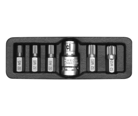Набір викруткових насадок Spline M5-M12 з перехідником 1/2" 6 шт Yato YT-0414 Набір викруткових насадок Spline M5-M12 з перехідником 1/2" 6 шт Yato YT-0414