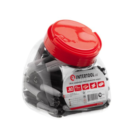 Міні-маркери перманентні, чорні, довжина: 93 мм, уп. 80 шт. INTERTOOL KT-5010