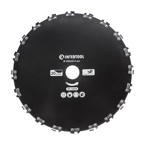 Нож для мотокосы/триммера ø230x25.4 мм 20T, цепной INTERTOOL DT-2354 Нож для мотокосы/триммера ø230x25.4 мм 20T, цепной INTERTOOL DT-2354