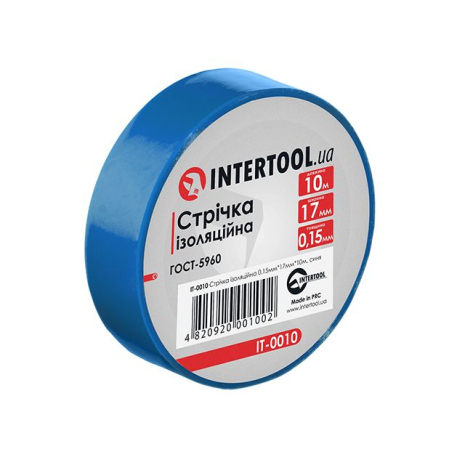Стрічка ізоляційна 0.15мм*17мм*10м, синя INTERTOOL IT-0010 Стрічка ізоляційна 0.15мм*17мм*10м, синя INTERTOOL IT-0010