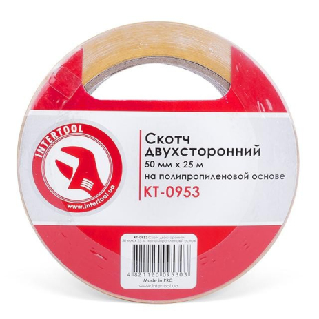 Скотч двосторонній, 25 м, 50 мм, на поліпропіленовій основі INTERTOOL KT-0953