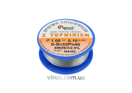 Припій із флюсом Sn60-Pb40 дротяний 1 мм 100 г Vorel 76810 Припій із флюсом Sn60-Pb40 дротяний 1 мм 100 г Vorel 76810