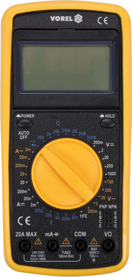 Мультиметр для вимірювання електричних параметрів: цифровий з LCD-дисплеєм Vorel 81775 Мультиметр для вимірювання електричних параметрів: цифровий з LCD-дисплеєм Vorel 81775