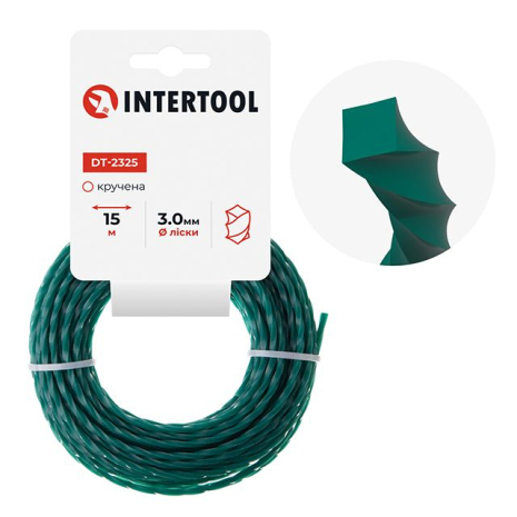 Лiска для тримера "квадрат" кручена, 3.0 мм x 15 м INTERTOOL DT-2325