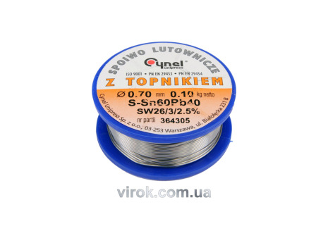 Припой с флюсом Sn60-Pb40 проволочный 0.7 мм 100 г Vorel 76806 Припой с флюсом Sn60-Pb40 проволочный 0.7 мм 100 г Vorel 76806