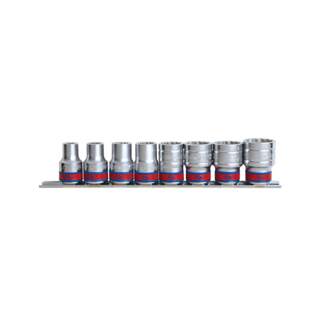 Набір головок 1/2" 8 од. 6-ти грані,короткі, дюймові на планці Набір головок 1/2" 8 од. 6-ти грані,короткі, дюймові на планці