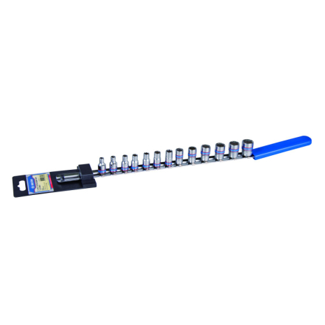Набор головок 1/4" 13 ед. 6-ти гранные, (4-14mm) на планке с ручкой Набор головок 1/4" 13 ед. 6-ти гранные, (4-14mm) на планке с ручкой