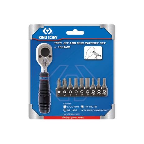 Набор вставок (бит) с трещоткой 1/4", TORX, HEX, PH, 10 предметов