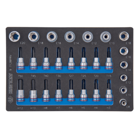 Набор торцевых головок 1/2"+3/8", TORX, HEX, Е6-Е20, ложемент, 28 предметов Набор торцевых головок 1/2"+3/8", TORX, HEX, Е6-Е20, ложемент, 28 предметов