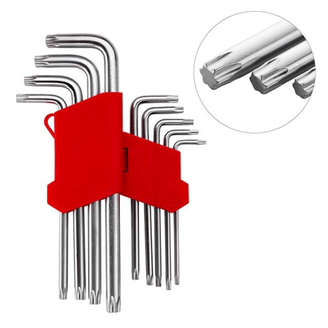 Набір ключів Г-подібних TORX подовжених, 9 шт., Т10-Т50, Cr-V INTERTOOL HT-0608