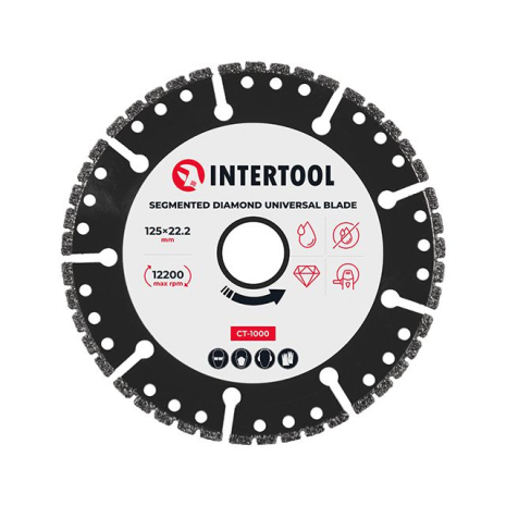 Диск універсальний сегментний алмазний, 125 мм, 16-18%, 12200 об/хв INTERTOOL CT-1000 Диск універсальний сегментний алмазний, 125 мм, 16-18%, 12200 об/хв INTERTOOL CT-1000