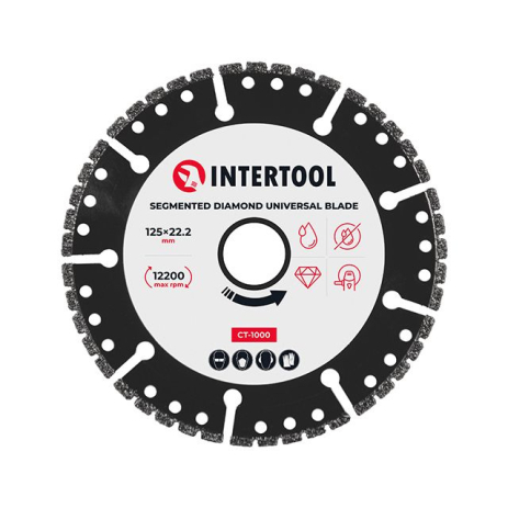Диск універсальний сегментний алмазний, 125 мм, 16-18%, 12200 об/хв INTERTOOL CT-1000 Диск універсальний сегментний алмазний, 125 мм, 16-18%, 12200 об/хв INTERTOOL CT-1000