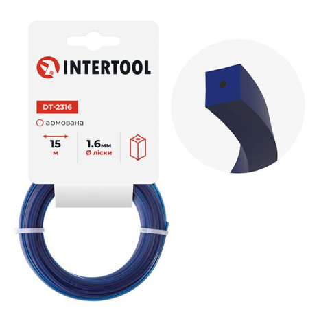 Лiска для тримера "квадрат" армована, 1.6 мм x 15 м INTERTOOL DT-2316 Лiска для тримера "квадрат" армована, 1.6 мм x 15 м INTERTOOL DT-2316