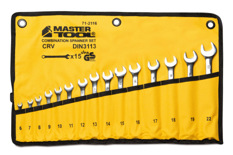 Ключи комбинированные SATIN FINISH набор 15 шт (6–19/22 мм) CrV DIN 3113 в чехле MASTERTOOL 71-2116 Ключи комбинированные SATIN FINISH набор 15 шт (6–19/22 мм) CrV DIN 3113 в чехле MASTERTOOL 71-2116