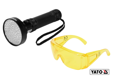 Фонарь ультрафиолетовый с очками для проверки банкнот 100 LED 6 x AA 395 нм Yato YT-08582 Фонарь ультрафиолетовый с очками для проверки банкнот 100 LED 6 x AA 395 нм Yato YT-08582