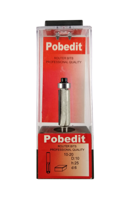 Фреза обкаточная прямая двухножевая с нижним подшипником D-10 мм, d-6 мм Pobedit P-1020-06-1025 Фреза обкаточная прямая двухножевая с нижним подшипником D-10 мм, d-6 мм Pobedit P-1020-06-1025