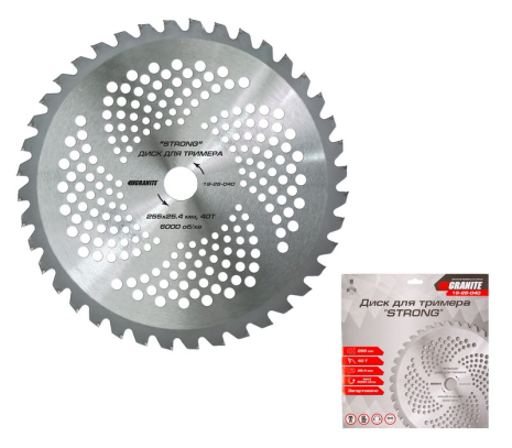 Диск для триммера "STRONG" 255×25.4×40Т с победитовой напайкой закаленный MASTERTOOL 19-25-040 Диск для триммера "STRONG" 255×25.4×40Т с победитовой напайкой закаленный MASTERTOOL 19-25-040