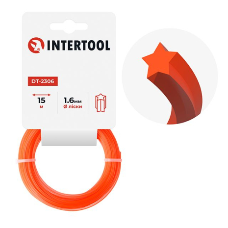 Лiска для тримера "зірка", 1.6 мм x 15 м INTERTOOL DT-2306
