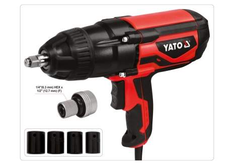 Гайковерт ударний мережевий: 1/4" HEX x 1/2" F, 1020 Вт, 600 Нм, 2600 об/хв + 4 головки та кейс YaTo YT-82021 Гайковерт ударний мережевий: 1/4" HEX x 1/2" F, 1020 Вт, 600 Нм, 2600 об/хв + 4 головки та кейс YaTo YT-82021