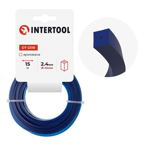 Леска для триммера "квадрат" армированная, 2.4 мм*15 м INTERTOOL DT-2318 Леска для триммера "квадрат" армированная, 2.4 мм*15 м INTERTOOL DT-2318