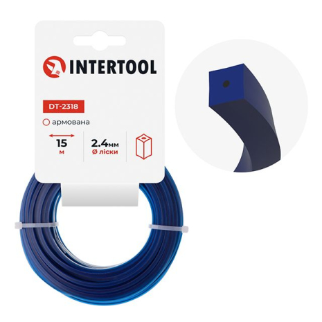 Леска для триммера "квадрат" армированная, 2.4 мм*15 м INTERTOOL DT-2318