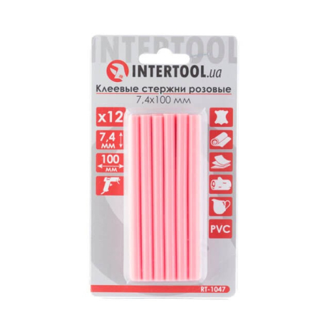Комплект клеевых стержней розовых, 7,4×100 мм, 12 шт. INTERTOOL RT-1047 Комплект клеевых стержней розовых, 7,4×100 мм, 12 шт. INTERTOOL RT-1047
