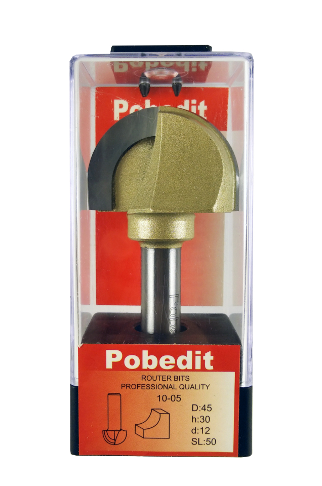 Фреза по дереву жолобна напівкругла D-45 мм, d-12 мм Pobedit P-1005-12-45 Фреза по дереву жолобна напівкругла D-45 мм, d-12 мм Pobedit P-1005-12-45
