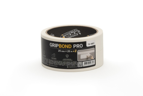 Стрічка малярська універсальна GripBond Pro 25 мм×20 м 2 шт біла MASTERTOOL 79-9881 Стрічка малярська універсальна GripBond Pro 25 мм×20 м 2 шт біла MASTERTOOL 79-9881