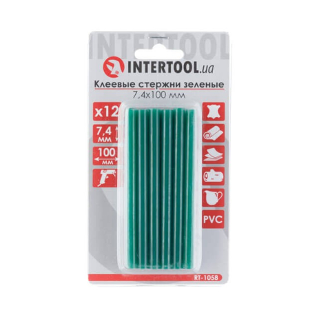 Комплект клеевых стержней зеленых, 7,4×100 мм, 12 шт. INTERTOOL RT-1058 Комплект клеевых стержней зеленых, 7,4×100 мм, 12 шт. INTERTOOL RT-1058