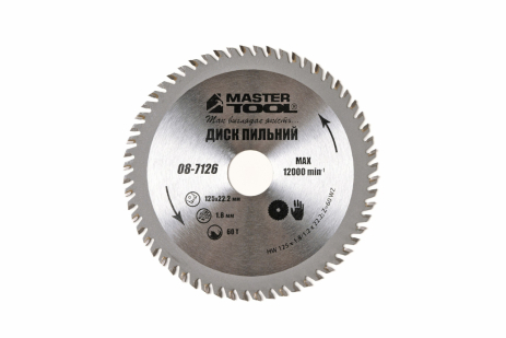 Диск пильный для дерева с твердосплавными напайками 125×22.2×60T MASTERTOOL 08-7126