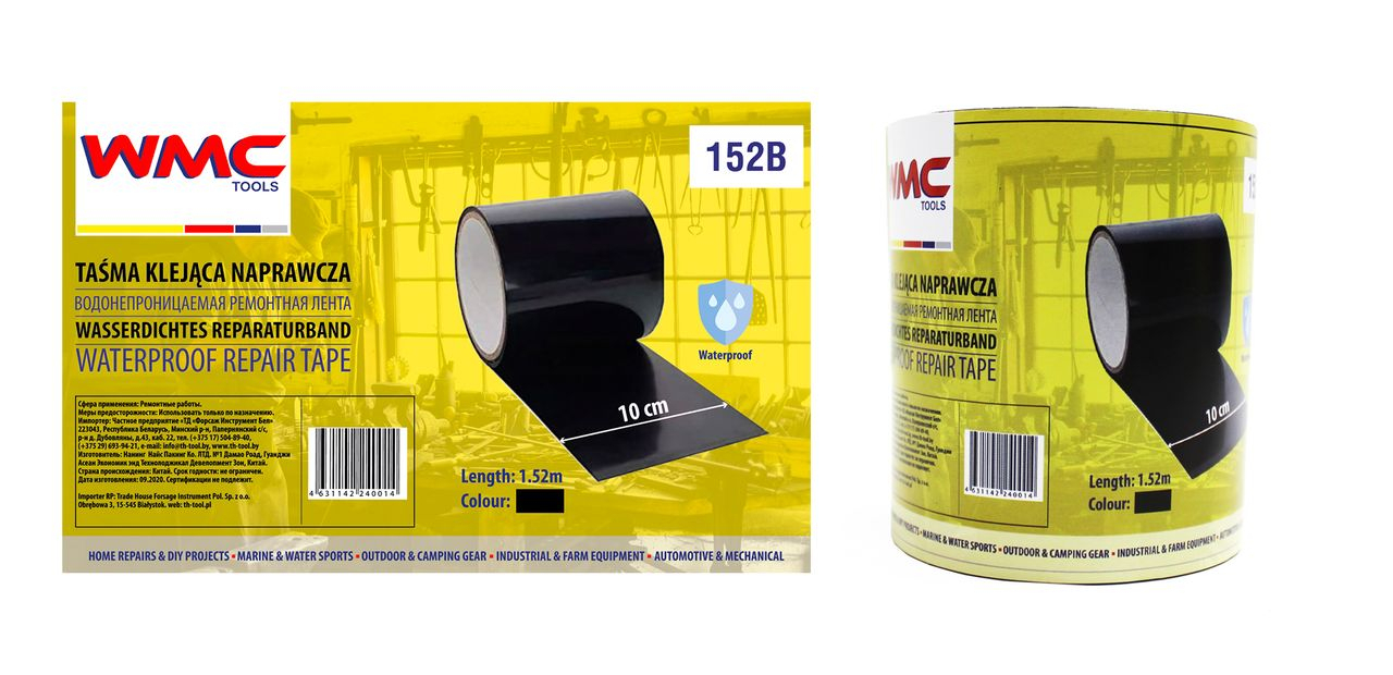 Лента водонепроницаемая ремонтная ПВХ 10смх1.52м (черная) 152B WMC TOOLS WT-152B Лента водонепроницаемая ремонтная ПВХ 10смх1.52м (черная) 152B WMC TOOLS WT-152B